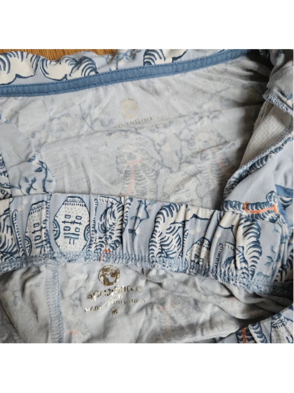 Spartina 449 Blue Fancy Dog Print Long Sleeve Button Up Pants Pajamas Medium